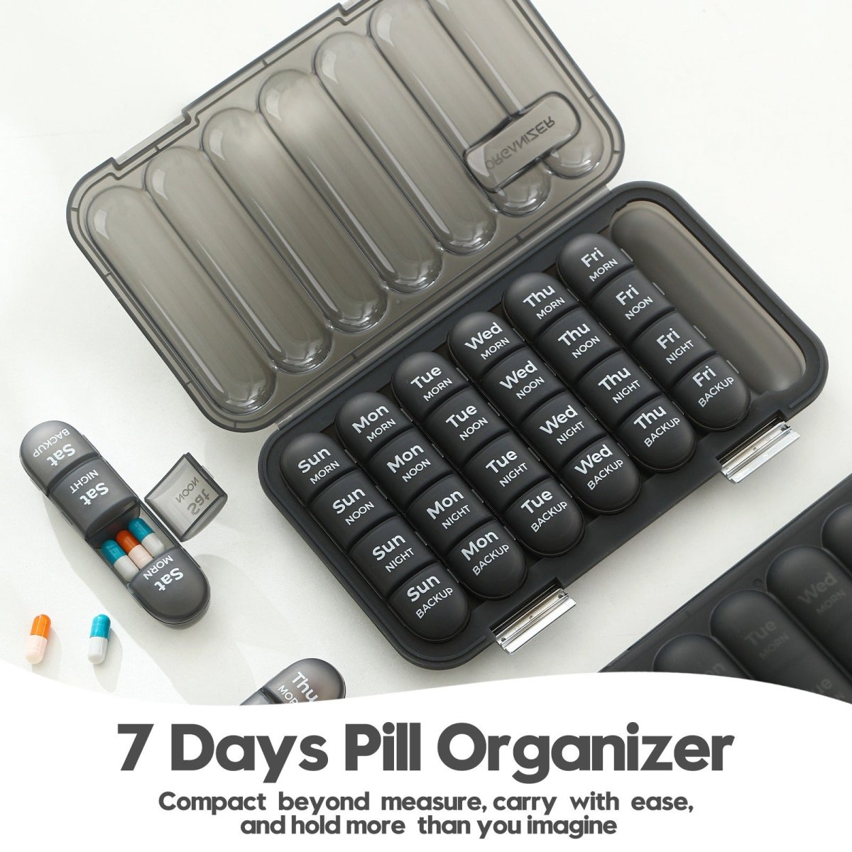 28 - Slot/21 - Slot Weekly Pill Organizer — Morning, Noon & Night Vitamins & Supplements Case - ManaFit