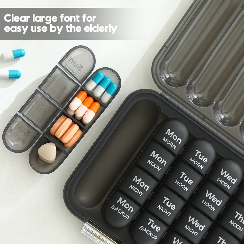 28 - Slot/21 - Slot Weekly Pill Organizer — Morning, Noon & Night Vitamins & Supplements Case - ManaFit