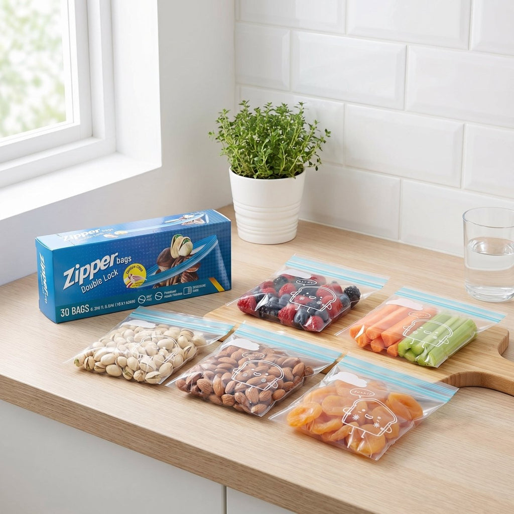 Self - Standing Food Storage Bags — PE Double - Zipper Resealable Freezer Bags - ManaFit