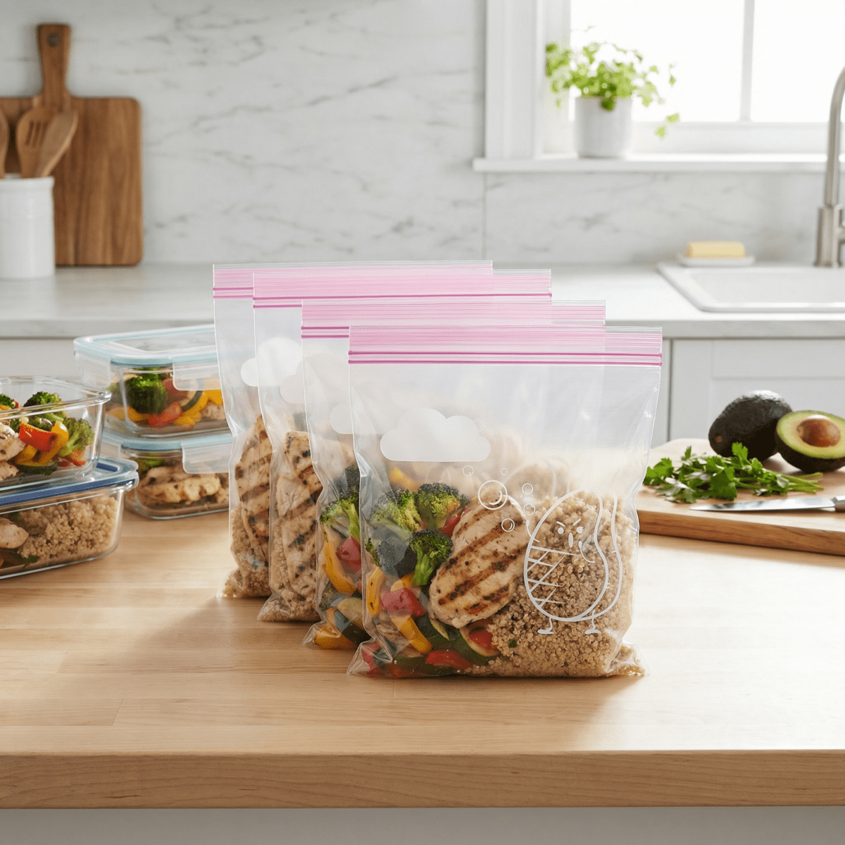 Self - Standing Food Storage Bags — PE Double - Zipper Resealable Freezer Bags - ManaFit