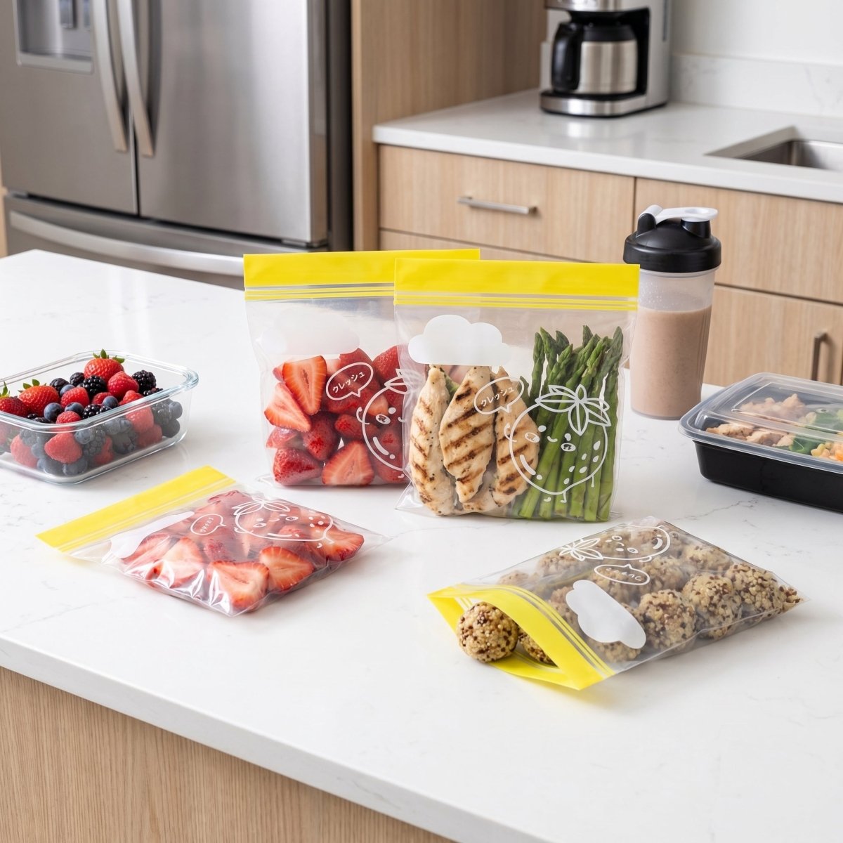 Self - Standing Food Storage Bags — PE Double - Zipper Resealable Freezer Bags - ManaFit